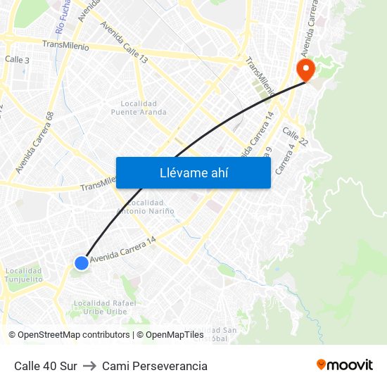 Calle 40 Sur to Cami Perseverancia map