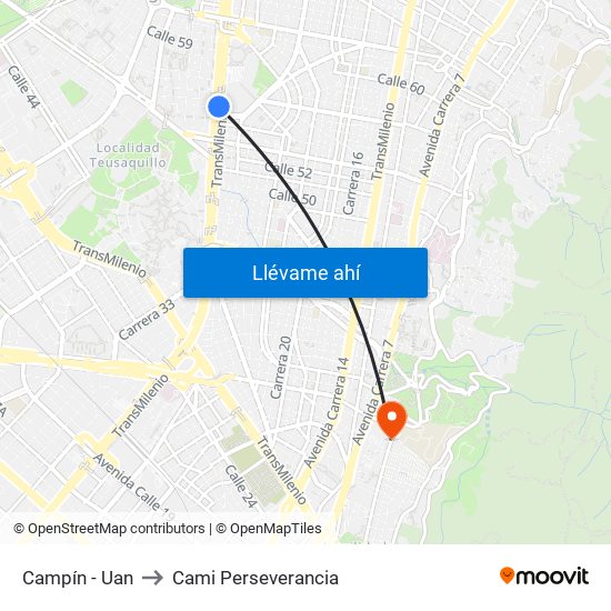 Campín - Uan to Cami Perseverancia map