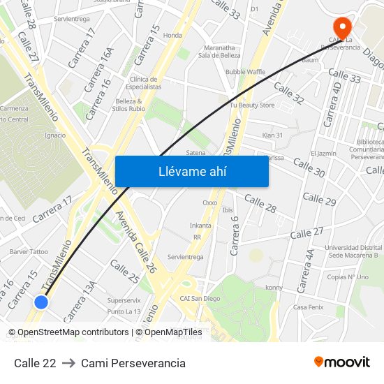 Calle 22 to Cami Perseverancia map