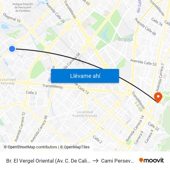 Br. El Vergel Oriental (Av. C. De Cali - Cl 10b) (A) to Cami Perseverancia map