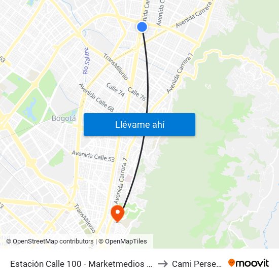 Estación Calle 100 - Marketmedios (Auto Norte - Cl 98) to Cami Perseverancia map