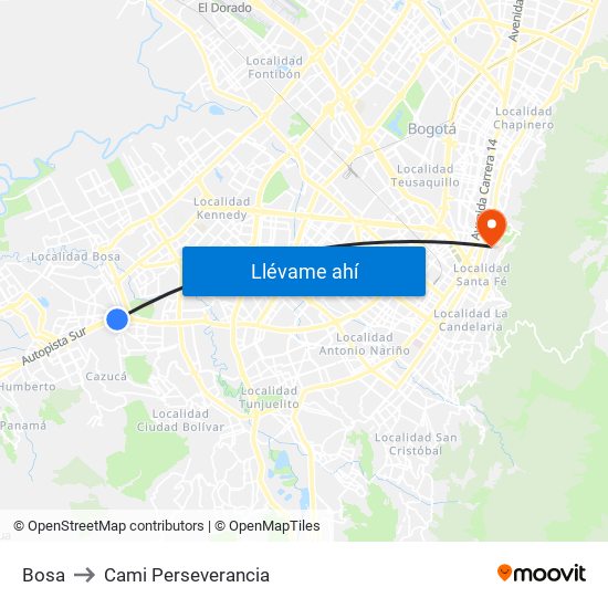 Bosa to Cami Perseverancia map