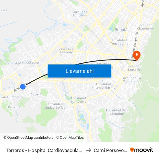 Terreros - Hospital Cardiovascular (Lado Sur) to Cami Perseverancia map