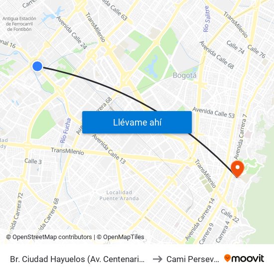 Br. Ciudad Hayuelos (Av. Centenario - Av. C. De Cali) to Cami Perseverancia map