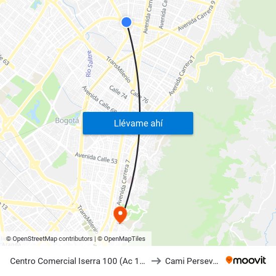 Centro Comercial Iserra 100 (Ac 100 - Kr 54) (B) to Cami Perseverancia map
