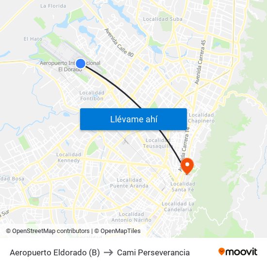 Aeropuerto Eldorado (B) to Cami Perseverancia map