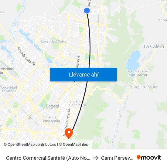 Centro Comercial Santafé (Auto Norte - Cl 187) (B) to Cami Perseverancia map