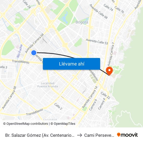 Br. Salazar Gómez (Av. Centenario - Kr 65) (A) to Cami Perseverancia map