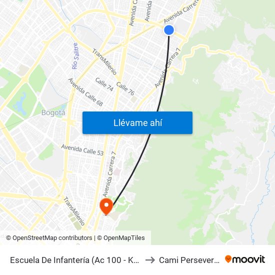 Escuela De Infantería (Ac 100 - Kr 11a) (B) to Cami Perseverancia map