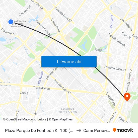 Plaza Parque De Fontibón Kr 100 (Kr 100 - Cl 17a) to Cami Perseverancia map