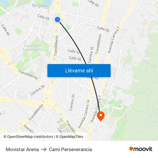 Movistar Arena to Cami Perseverancia map