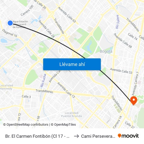 Br. El Carmen Fontibón (Cl 17 - Kr 100) to Cami Perseverancia map