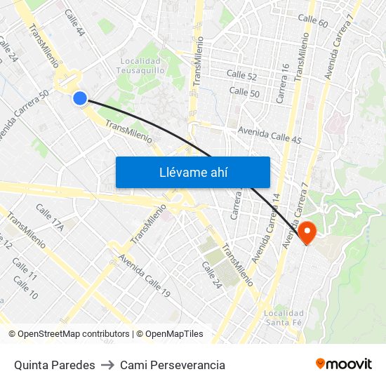 Quinta Paredes to Cami Perseverancia map