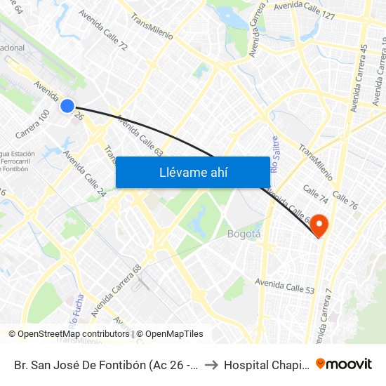 Br. San José De Fontibón (Ac 26 - Kr 96a) to Hospital Chapinero map