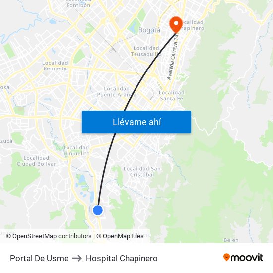 Portal De Usme to Hospital Chapinero map