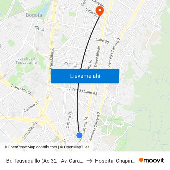 Br. Teusaquillo (Ac 32 - Av. Caracas) to Hospital Chapinero map