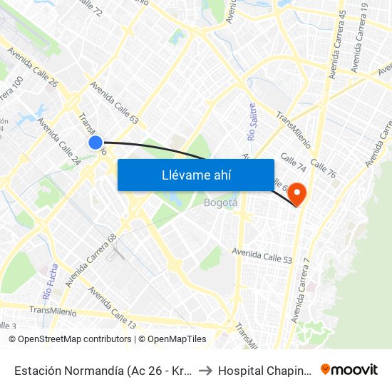 Estación Normandía (Ac 26 - Kr 74) to Hospital Chapinero map