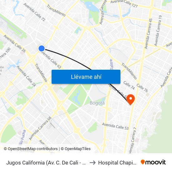 Jugos California (Av. C. De Cali - Ac 63) to Hospital Chapinero map