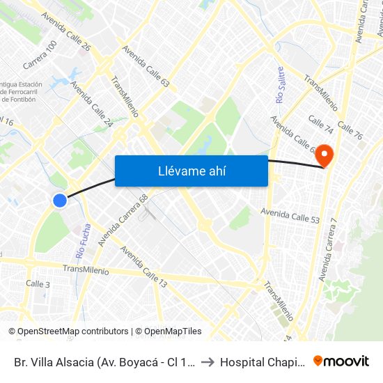 Br. Villa Alsacia (Av. Boyacá - Cl 12a) (A) to Hospital Chapinero map