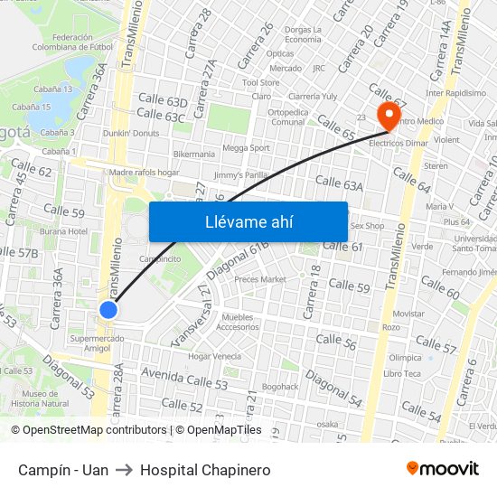 Campín - Uan to Hospital Chapinero map