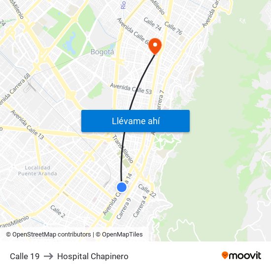 Calle 19 to Hospital Chapinero map