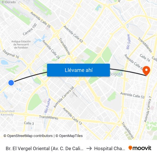 Br. El Vergel Oriental (Av. C. De Cali - Cl 10b) (A) to Hospital Chapinero map