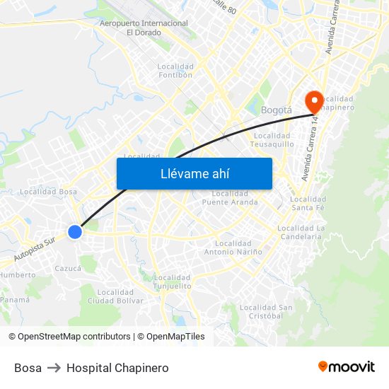 Bosa to Hospital Chapinero map