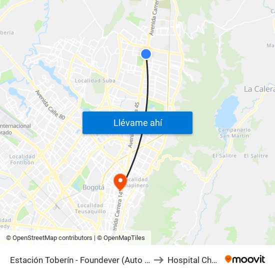 Estación Toberín - Foundever (Auto Norte - Cl 166) to Hospital Chapinero map