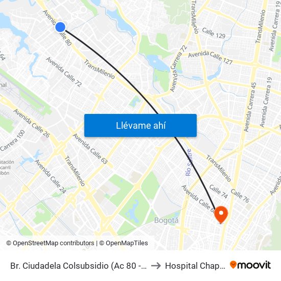 Br. Ciudadela Colsubsidio (Ac 80 - Kr 112a) to Hospital Chapinero map