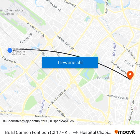 Br. El Carmen Fontibón (Cl 17 - Kr 100) to Hospital Chapinero map