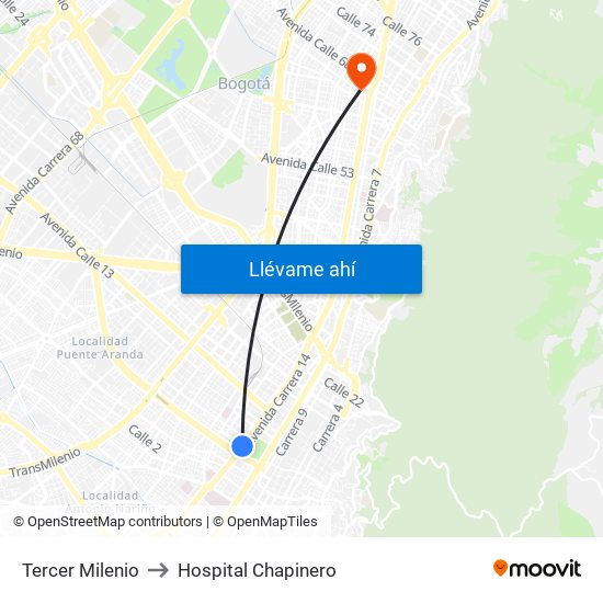 Tercer Milenio to Hospital Chapinero map