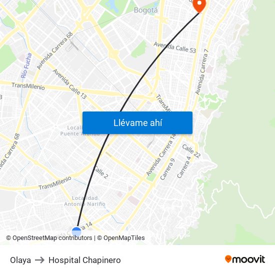 Olaya to Hospital Chapinero map