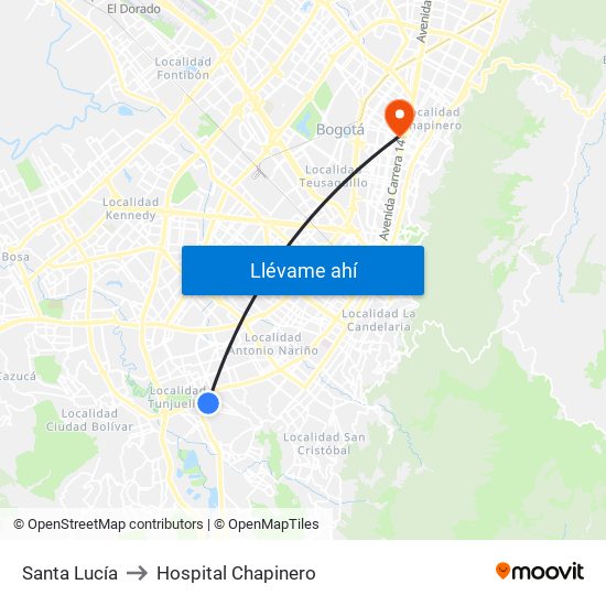 Santa Lucía to Hospital Chapinero map