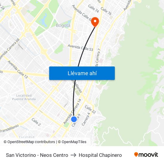 San Victorino - Neos Centro to Hospital Chapinero map