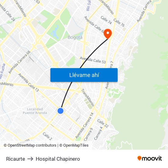 Ricaurte to Hospital Chapinero map