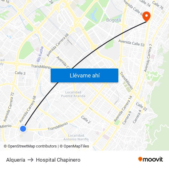 Alquería to Hospital Chapinero map