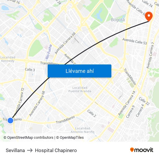 Sevillana to Hospital Chapinero map