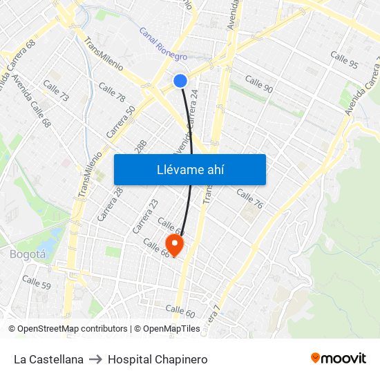 La Castellana to Hospital Chapinero map