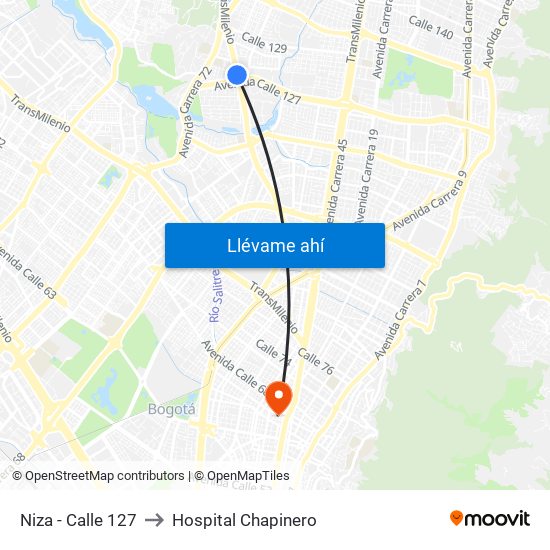 Niza - Calle 127 to Hospital Chapinero map