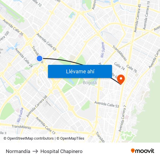 Normandía to Hospital Chapinero map