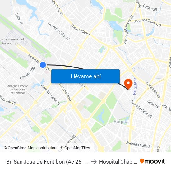 Br. San José De Fontibón (Ac 26 - Kr 96a) to Hospital Chapinero map