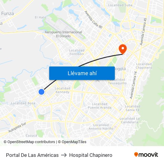 Portal De Las Américas to Hospital Chapinero map