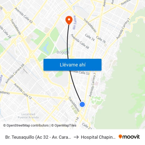 Br. Teusaquillo (Ac 32 - Av. Caracas) to Hospital Chapinero map