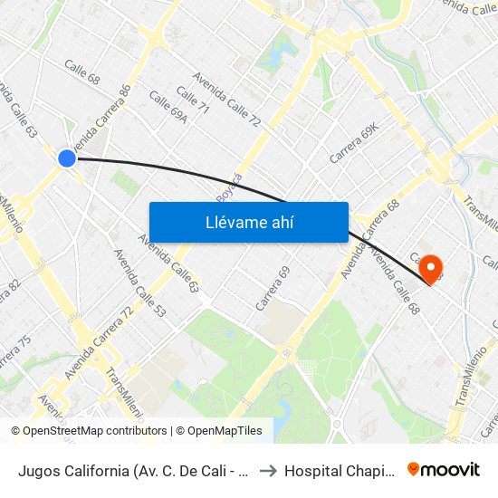 Jugos California (Av. C. De Cali - Ac 63) to Hospital Chapinero map