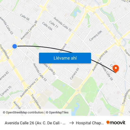 Avenida Calle 26 (Av. C. De Cali - Cl 51) (A) to Hospital Chapinero map