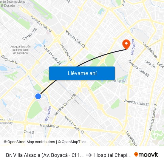 Br. Villa Alsacia (Av. Boyacá - Cl 12a) (A) to Hospital Chapinero map