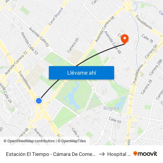 Estación El Tiempo - Cámara De Comercio De Bogotá (Ac 26 - Kr 68b Bis) to Hospital Chapinero map