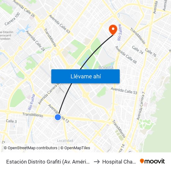 Estación Distrito Grafiti (Av. Américas - Kr 53a) to Hospital Chapinero map