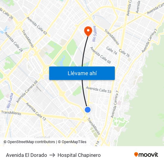 Avenida El Dorado to Hospital Chapinero map