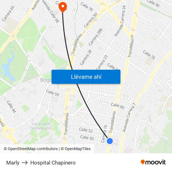 Marly to Hospital Chapinero map